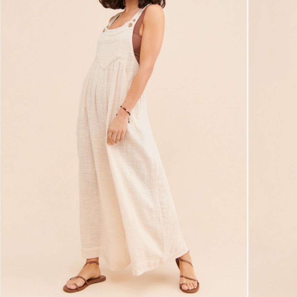 Free People cream flowy overalls